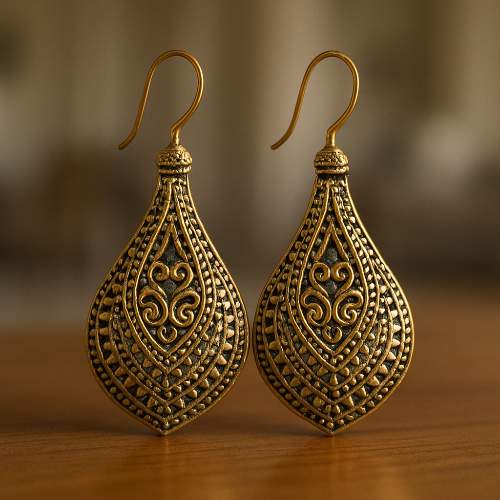Ornate brass teardrop earrings