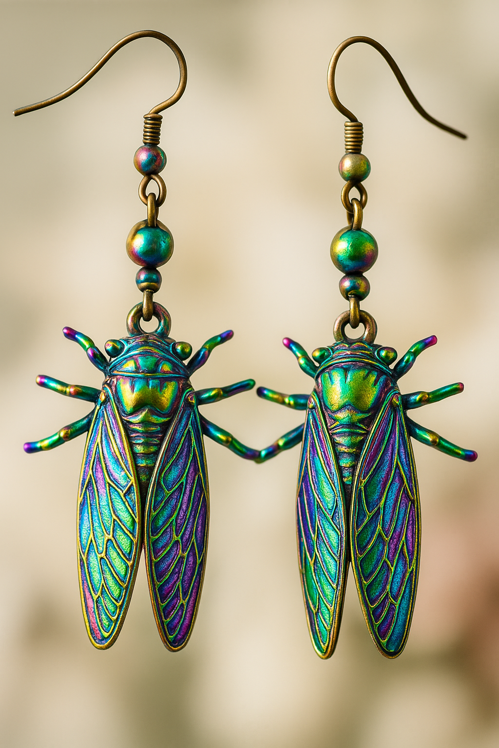 Iridescent cicada earrings