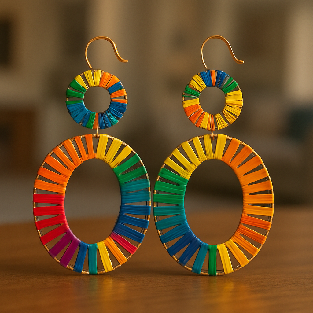 Multicolor woven raffia earrings
