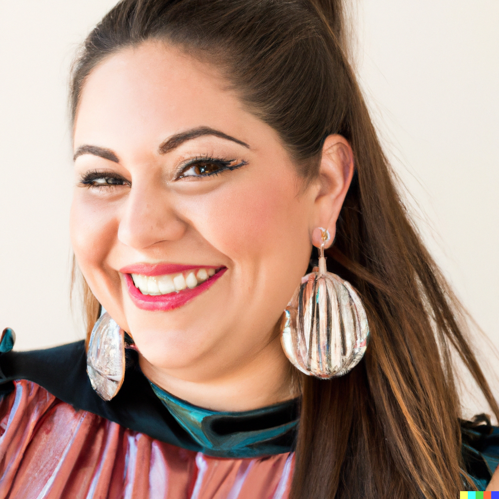 DALL·E 2023-05-27 06.34.43 - Fashion magazine photograph of a hispanic woman smiling and enjoying wearing a pair of medium earrings that are easy to see